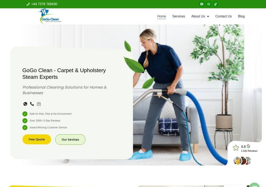 GoGo Cleaning website homepage design — Trades & Home Services