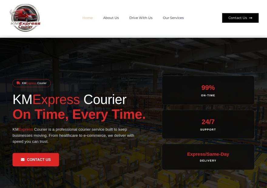 KM Express website homepage design — Logistics & Courier
