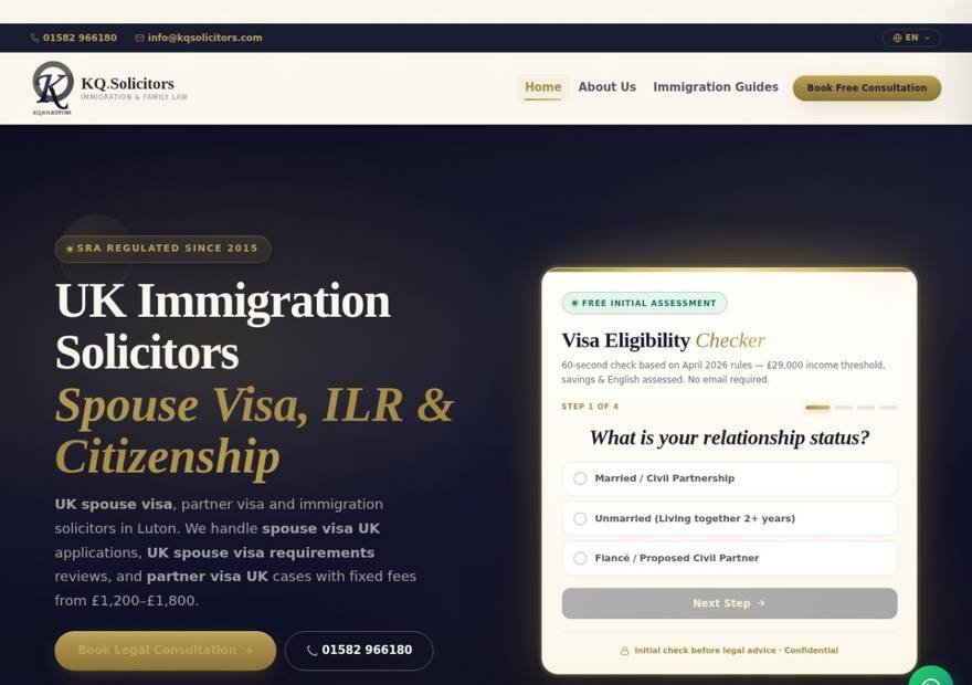 KQ Solicitors website homepage design — Business Services