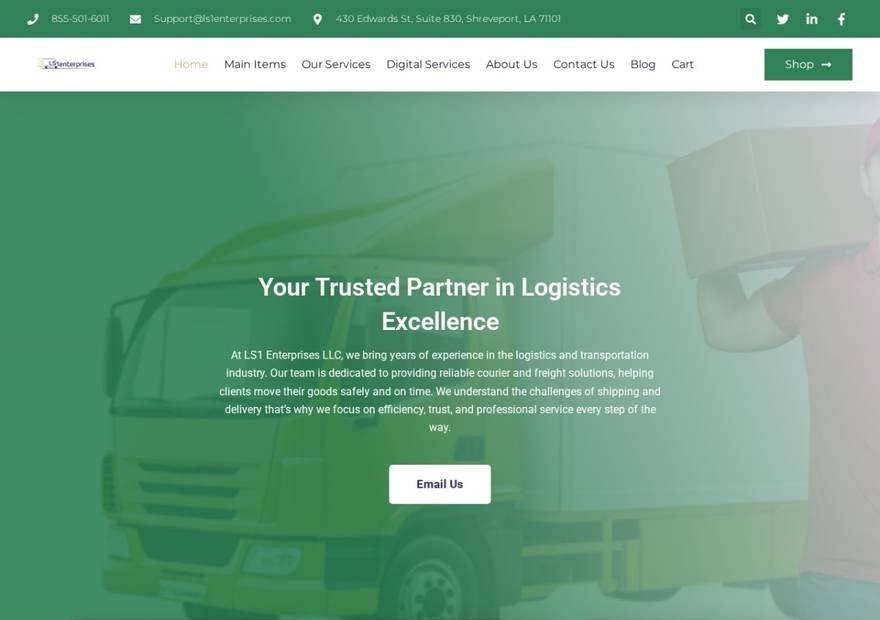 LS1 Enterprises website homepage design — Logistics & Courier